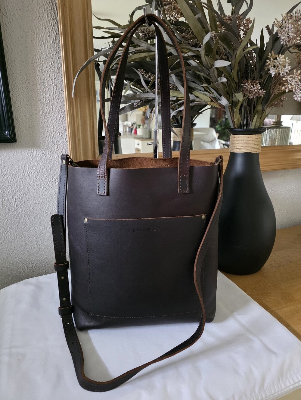 Portland Leather Large Grizzly Brown Crossbody Tote FSCB Price firm